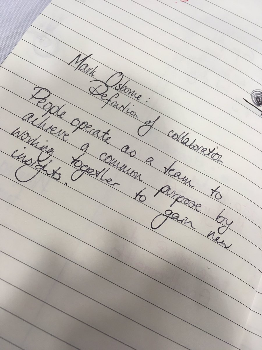 RubberDuckTen4's tweet photo. Collaboration is often a tricky one to define. Love this @mosborne01 definition. #connectednz #oldshoolnotetaking https://t.co/vTXsuvlg3H