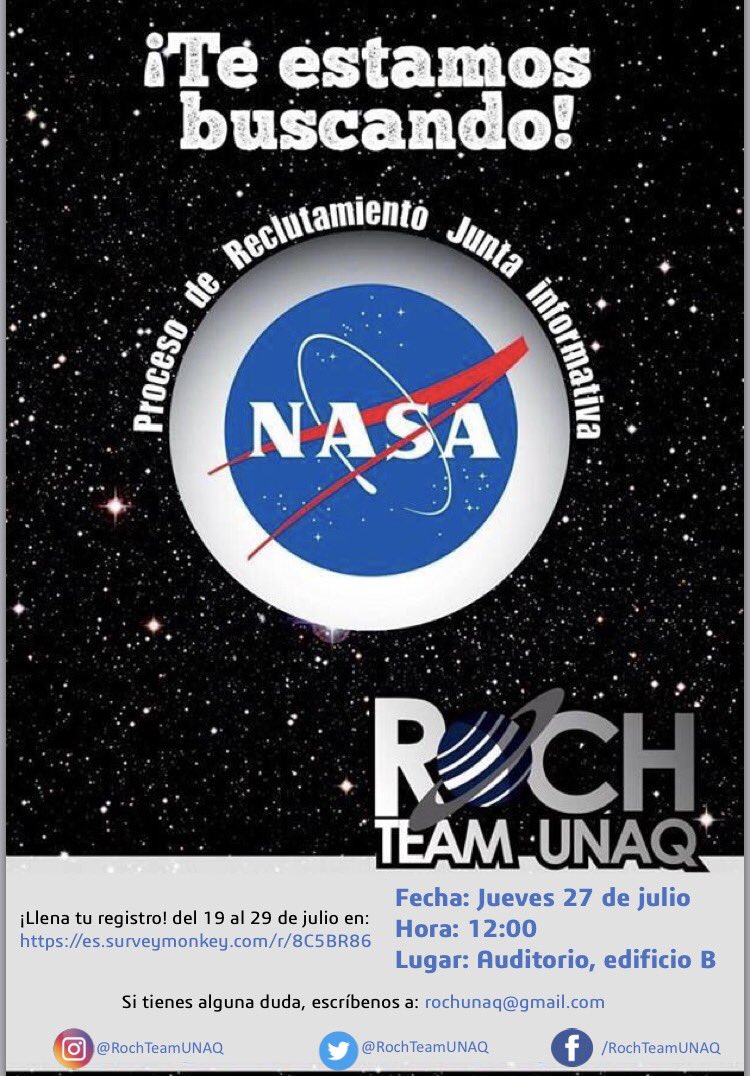 RoChTeamUNAQ's tweet photo. El RoCh Team UNAQ abre sus puertas a nuevos integrantes para ser parte de este gran equipo! Llena tu registro 🚀 #BeRoCh #rochteam #Road2NASA https://t.co/jzR2clnHx6