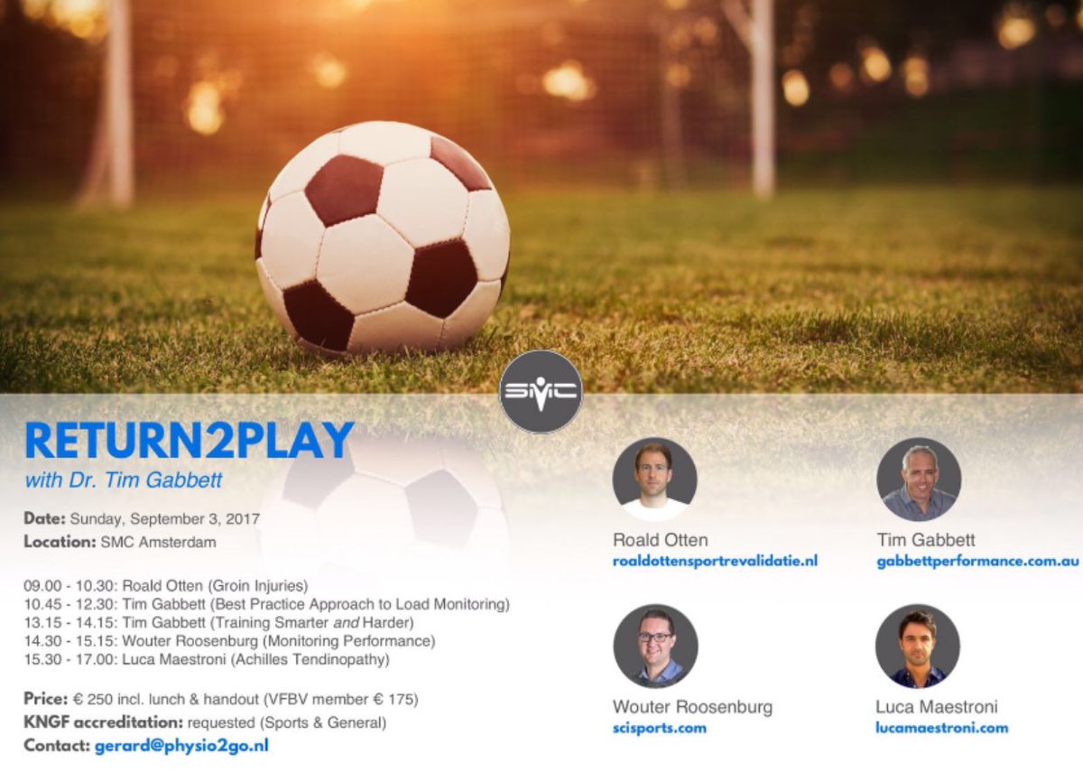 Return2play in soccer with Dr. Tim Gabbett <a href="/SMCAA/">Sport Medisch Centrum Amsterdam</a> #soccer #rehabilitation #sports