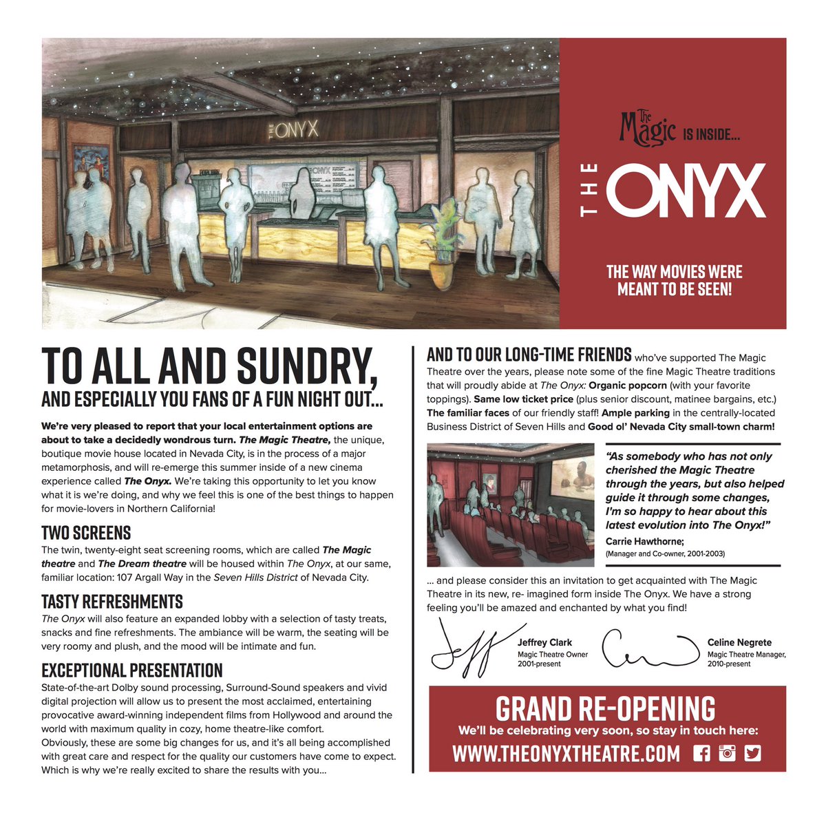 OnyxTheatre's tweet image. We are very excited to announce The Onyx Theatre!  The Magic will be tucked inside...right next to the Dream.