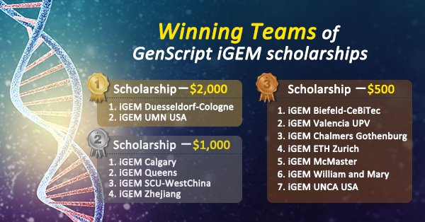 GenScript is pleased to announce the winners of our #iGEM2017 scholarships. Congratulations! #iGEM