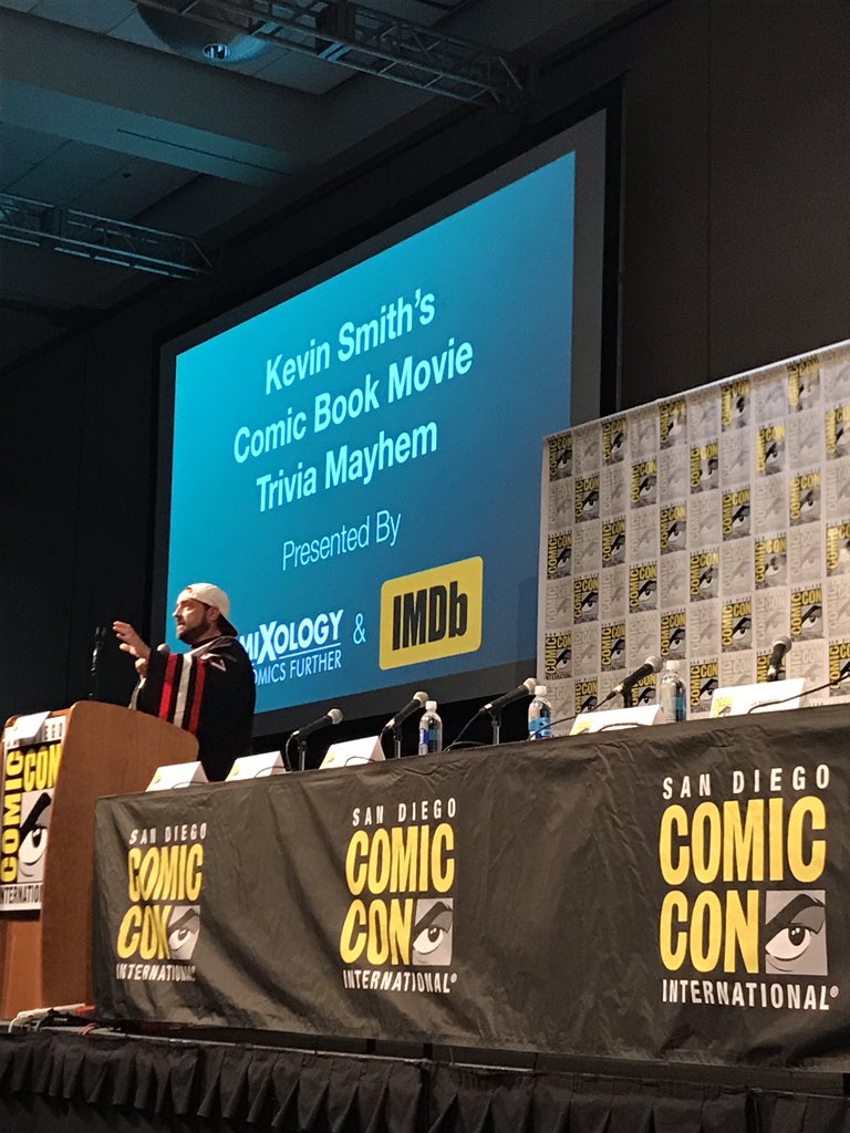 We are live from the "Kevin Smith's Comic Book Movie Trivia Mayhem" presented by <a href="/comiXology/">Comixology</a> and #IMDb! #SDCC2017