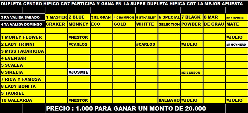 CENTROHIPICO7's tweet image. dupleta disponible