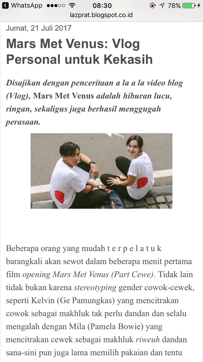 FilmMarsMetVenus On Twitter Vlog Personal Untuk Kekasih