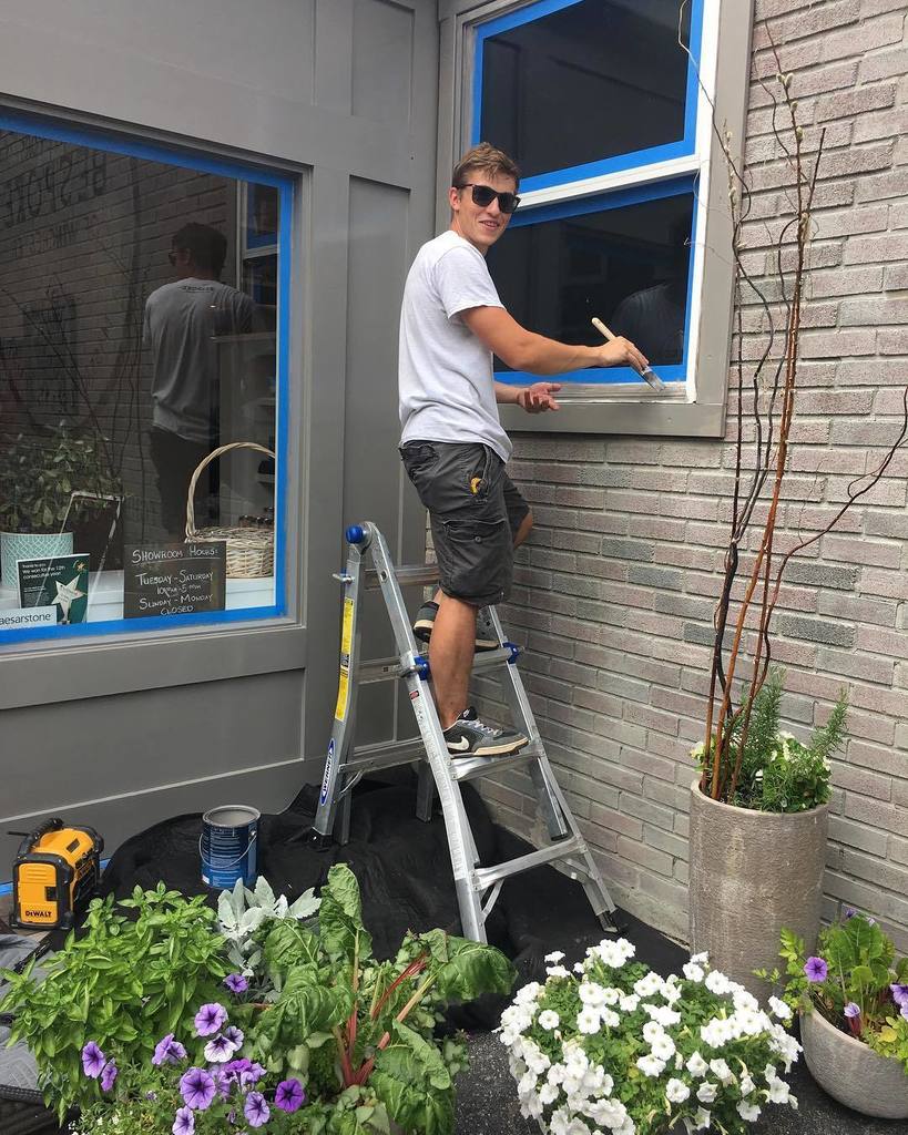 bespokeofwin's tweet photo. Shout out to to Korey for working in this heat wave repainting the front of the showroom.  Doing what it takes! https://t.co/HNbBjEpuiB