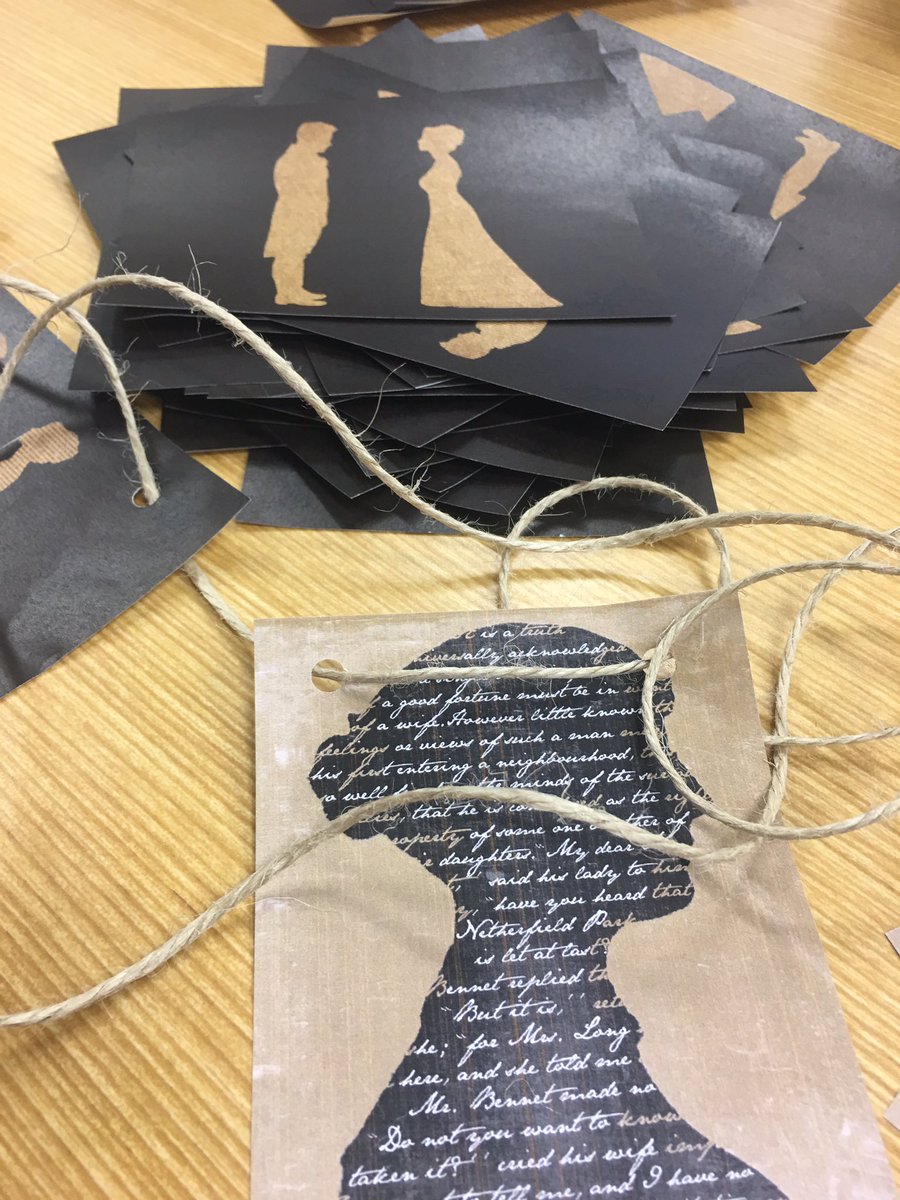 wordupstcaths's tweet photo. #JaneAusten inspired bunting prep for our Regency High Tea in the RC! Who will our Mr Darcy be? @StCatherinesSyd #reading #librarylife https://t.co/vxG4R54jb5
