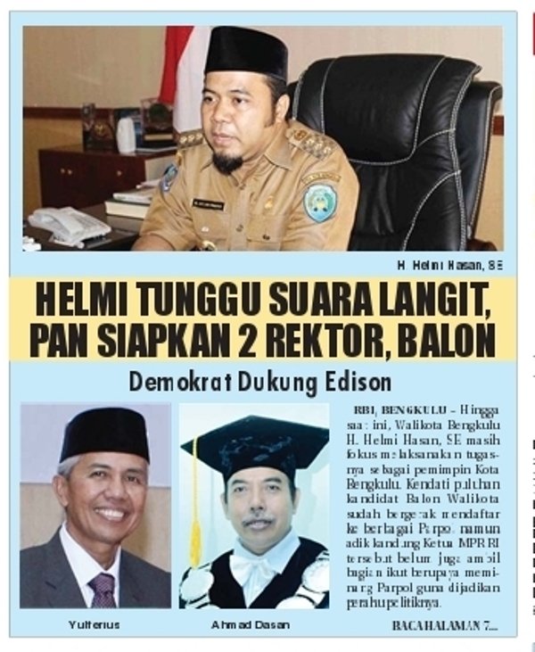 radar_bengkulu's tweet photo. Helmi Tunggu Suara Langit, PAN Siapkan 2 Rektor Balon https://t.co/fdGzI3ZpxB https://t.co/luQ0Gj5j4N