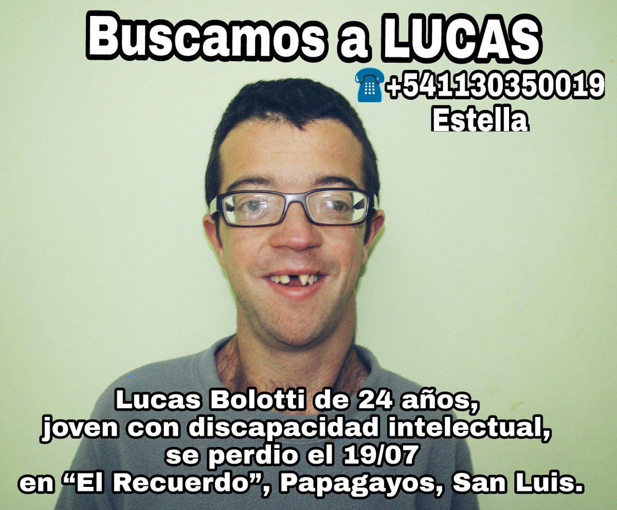 granjaandar's tweet photo. BUSCAMOS A LUCAS
Lucas Bolotti de 24 años, tiene discapacidad intelectual, se perdio el 19/07  en “El Recuerdo”, Papagayos, San Luis. RT!!! https://t.co/LRPeRri2No