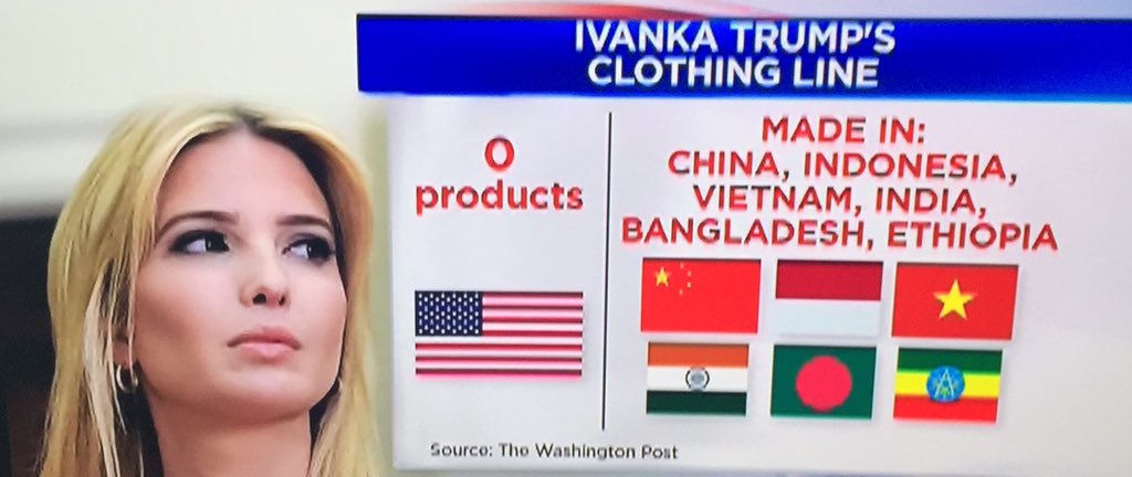 DeeCam99's tweet photo. @MSNBC Lolol #MadeWhere ?😂 @IvankaTrump 😂#NeverRepeal #trumprussia #ImpeachTrump #RevokeKushner #DearJared #ComplicitIvanka #TheResistance #Resist https://t.co/tVsacL6a0L
