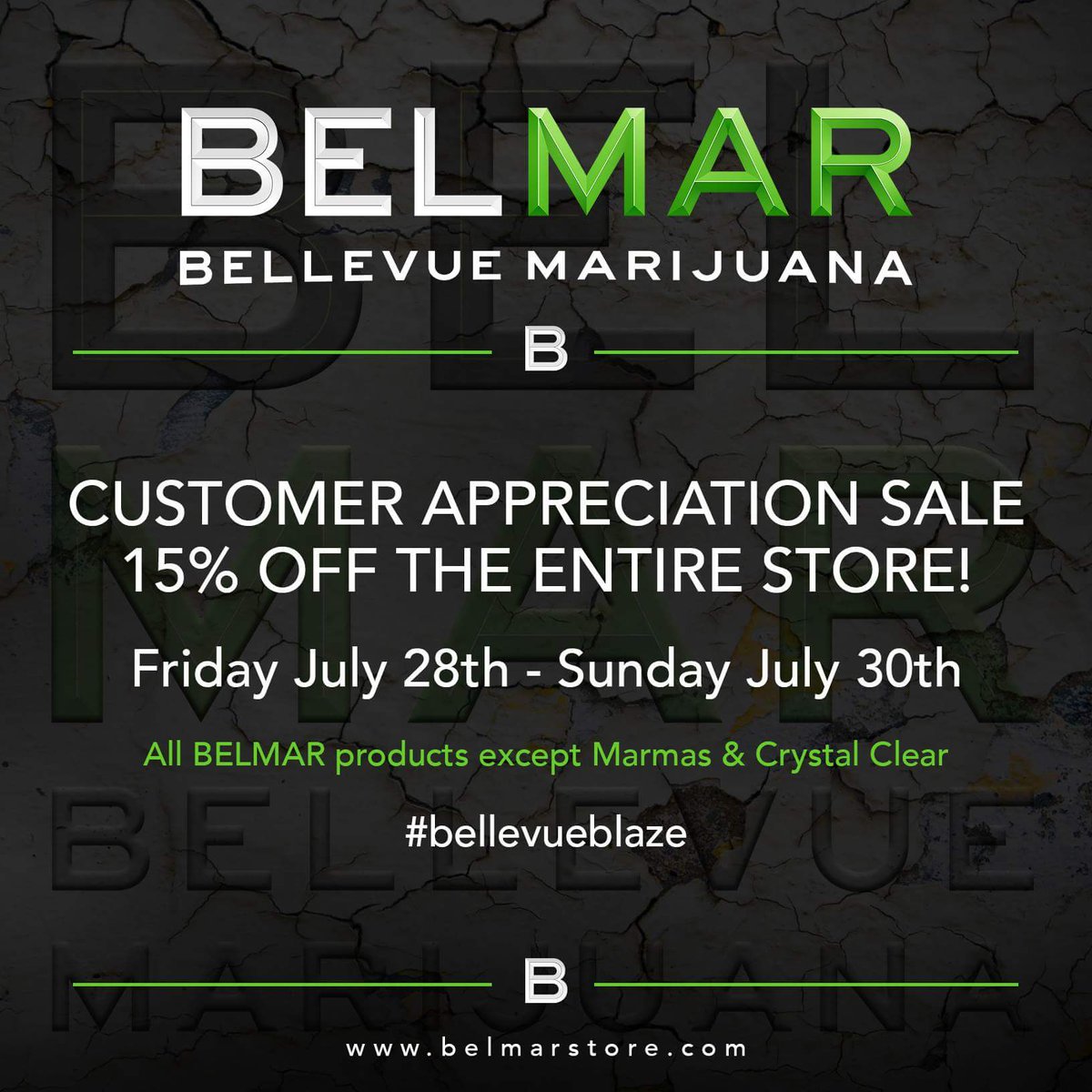 BelMar425's tweet photo. WE LOVE YOU and don't want you to forget it! GET READY FOR THE BIGGEST SALE WE'VE EVER HAD!! #bellevuemarijuana #bellevueblaze #getlit https://t.co/0nPC18owVG