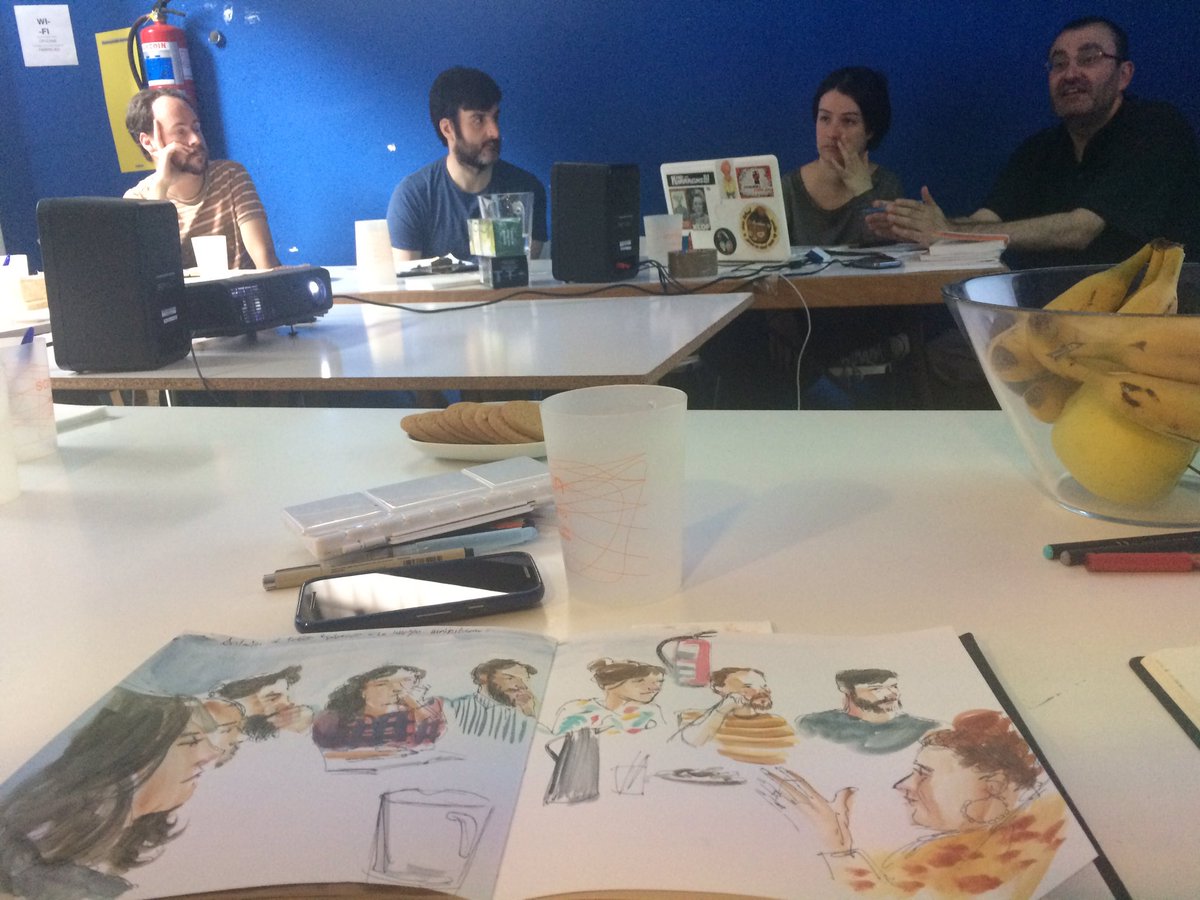 martacdehesa's tweet photo. Dibujazo d @Almuriel en el taller #con_textos d @_consonni_  con @reinohueco y @DiegoS_lgado 2 fenómenos con los q aprender y cuestionarse https://t.co/3KraPsYq6R