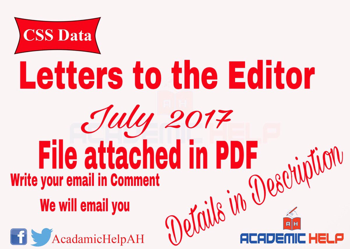 TheAcademicHlp's tweet photo. #CSS aspirants #LettersToTheEditor July 2017 is available with us. Drop your email in reply. #Retweet ##CSSData #AcademicHelp https://t.co/wT15oETKbq