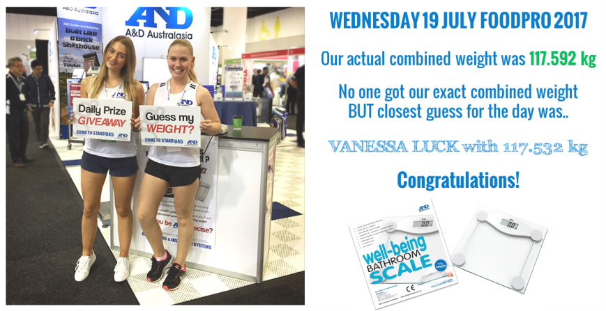 ANDAustralasia's tweet photo. #andweighing #andscales #andinspection #foodpro2017  Wednesday's winner... We hope your time at the show was worthwhile. Thanks Everyone! :) https://t.co/MSRRqUN6Lj