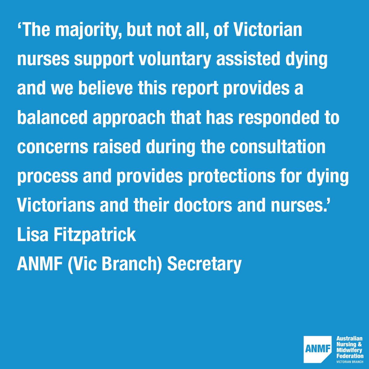 anmfvic's tweet photo. ‘The majority, but not all, of #vicnurses support #VAD...’ Our Secretary Lisa Fitzpatrick https://t.co/g3QkwCilkN #springst #assisteddying https://t.co/UIbfLUcPRk