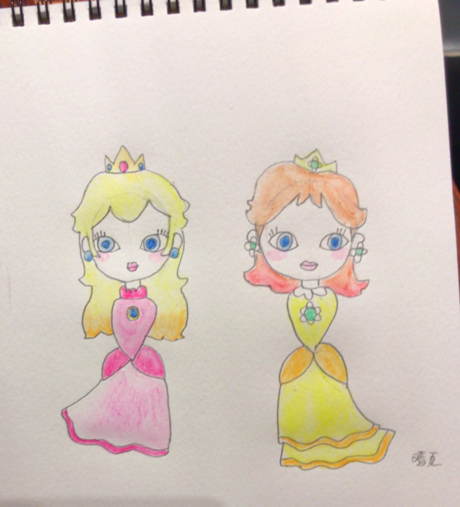 Twitter 上的 晴夏 私の絵柄で マリオのキャラクターを描きました マリオ ピーチ姫 デイジー姫 イラスト T Co Nopkhuqau6 Twitter