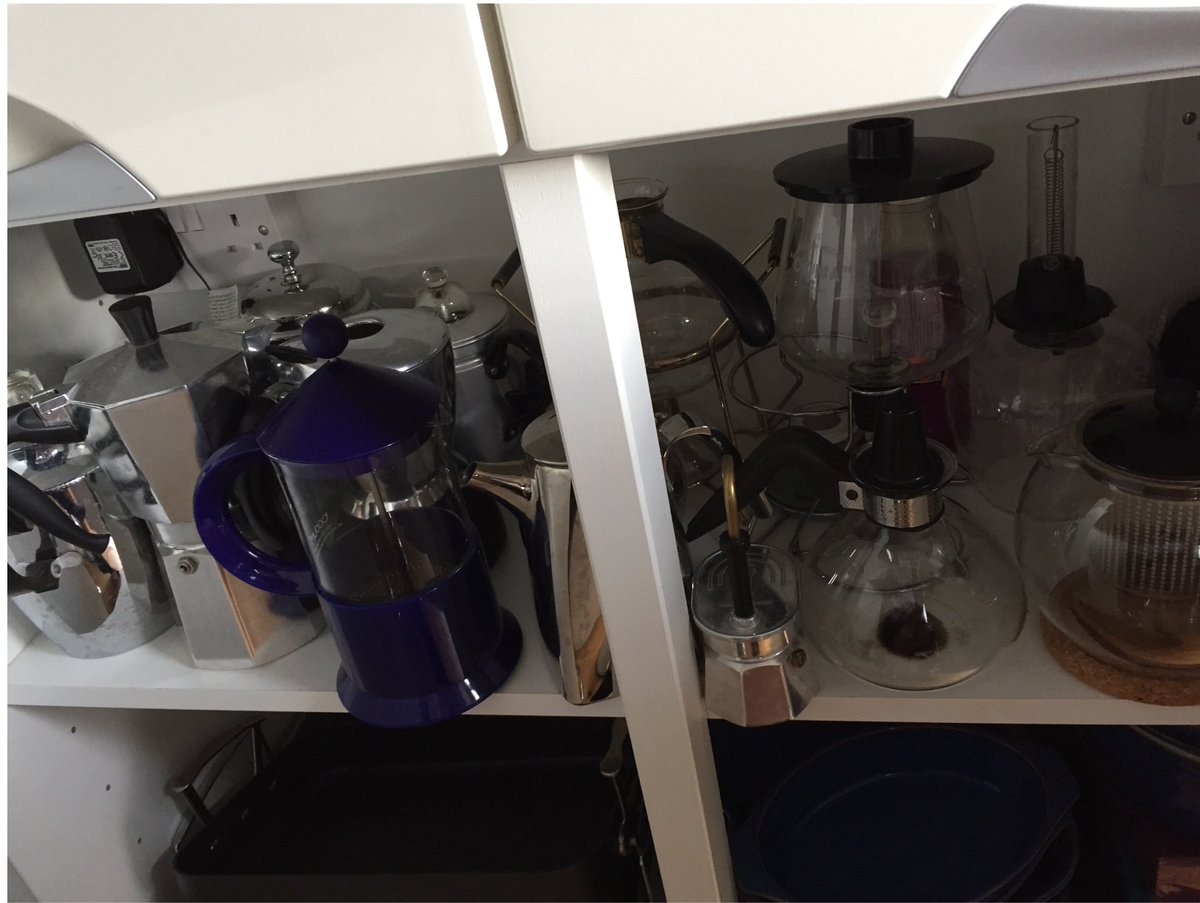 Mingstash's tweet photo. After being asked how many coffee makers I have, I thought I’d check. 16 is not too many is it? https://t.co/VtWzi7zd4B