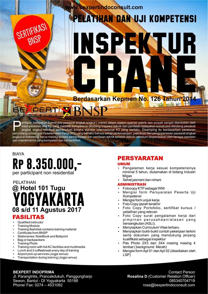 rosabexpert's tweet photo. MORE INFO :
ROSA 085340704719

#diklat #inspektur #sertifikasi #crane #bnsp #pelatihan #inspekturcrane #bexpertindoprima #safety https://t.co/3swH31T185