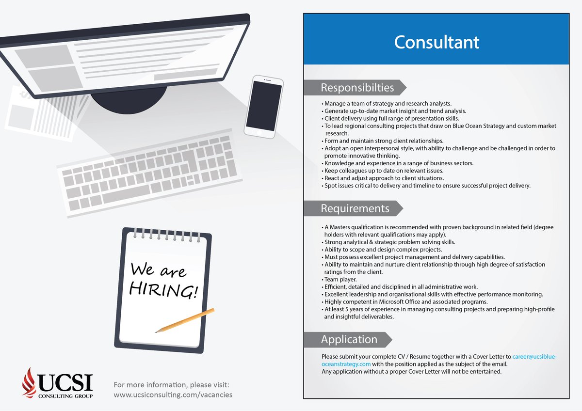 PHI_HEJIM's tweet photo. An advertisement on full time job vacancy as business analyst and consultant together with an internship offer from UCSI Consulting Group. https://t.co/3XJQp8uQ4H