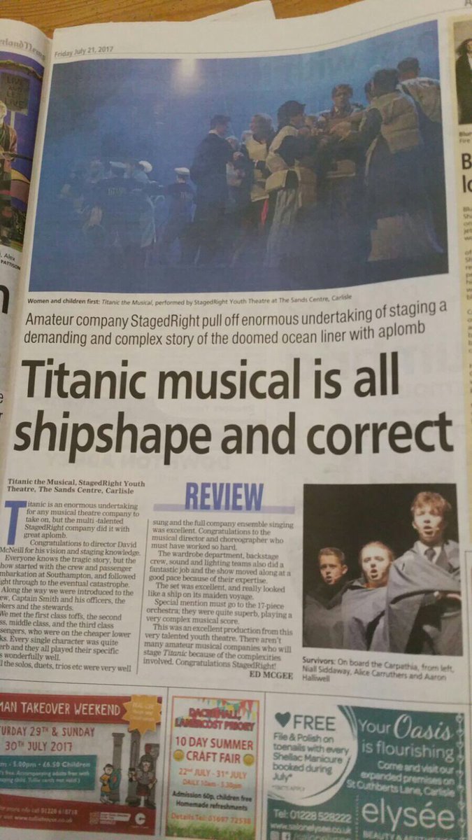 Fantastic Titanic review and another letter today in <a href="/cumbnews/">The Cumberland News</a>. Congratulations to everyone involved