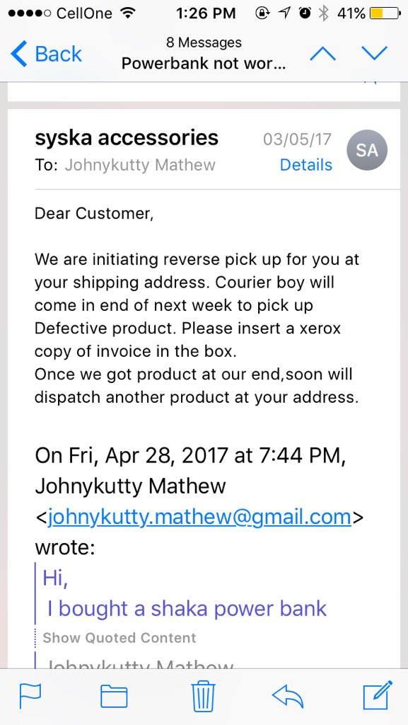 johnykutty_m's tweet photo. @SyskaSupport @SyskaIndia @Flipkart When I contacted your support didnt gave me any complaint number the sent emails only https://t.co/xW3nqFuMUo