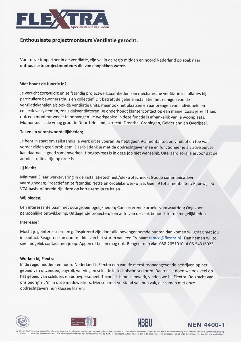 FlextraProf's tweet photo. Vacature projectmonteurs ventilatie.
#werk #vacature #projectmonteur #ventilatie #flextra #gezocht https://t.co/xWVL0QgKBY