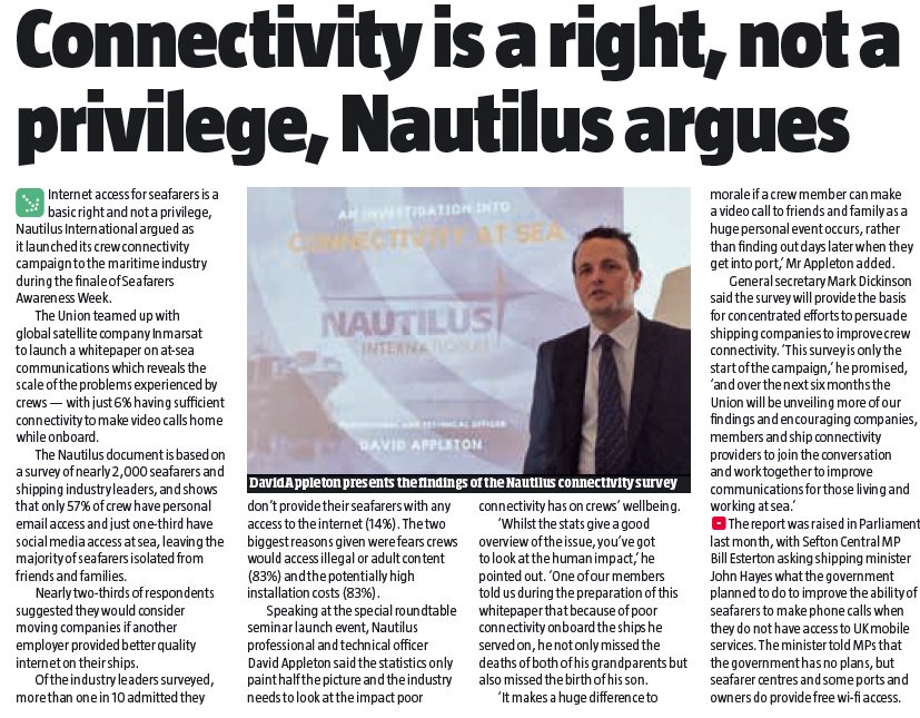 nautilusint's tweet photo. Nautilus Telegraph Aug17: #Connectivity is a right, not a privilege, #Nautilus argues #internet #web #socialmedia #seafarers #crewcomms https://t.co/oxILxkVvk6