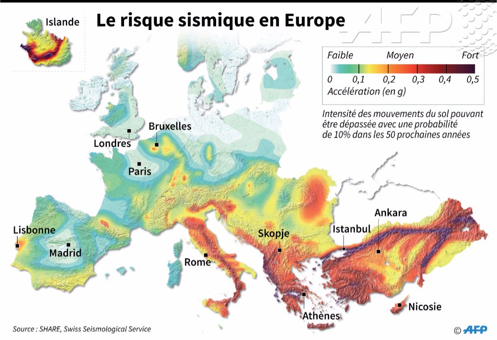 Carte du risque sismique en Europe par AFPgraphics AFP Scoopnest