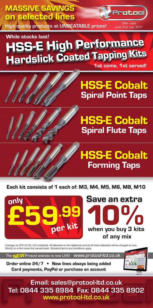 Be sure to snap up this month's great offer on tapping kits! 😄 protool-ltd.co.uk #cnc #hssetap #cobalt #machining