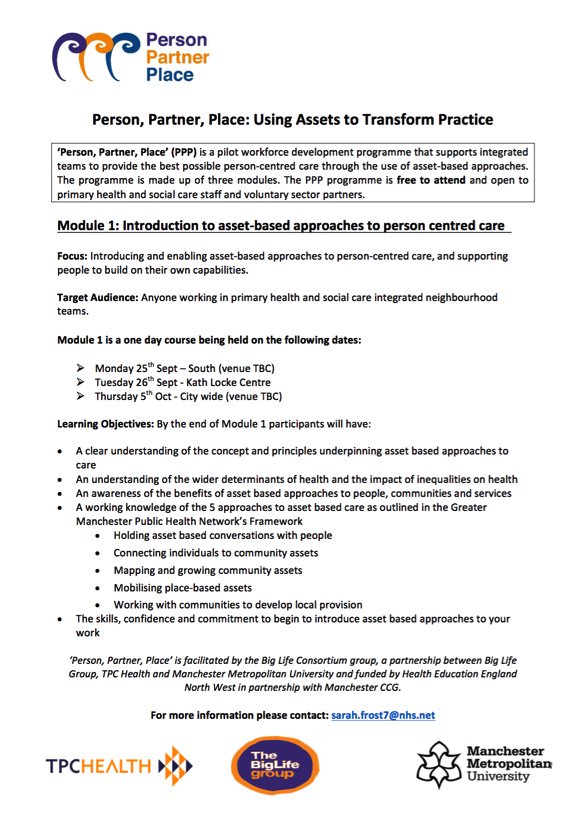 sarahefrost's tweet photo. Manchester Training Dates - Intro to Asset Based Approaches #PPPprog @doctorcordelle @AndrewTPC @what_claire_did https://t.co/waTqN5CM8y