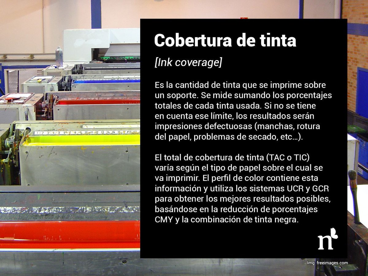 natdsgn's tweet photo. Buenos días! Hoy un nuevo término para nuestro #glosario de #artesgráficas
Es el turno de hablar de TAC o TIC: Cobertura de tinta. https://t.co/8F4cxEfdEE