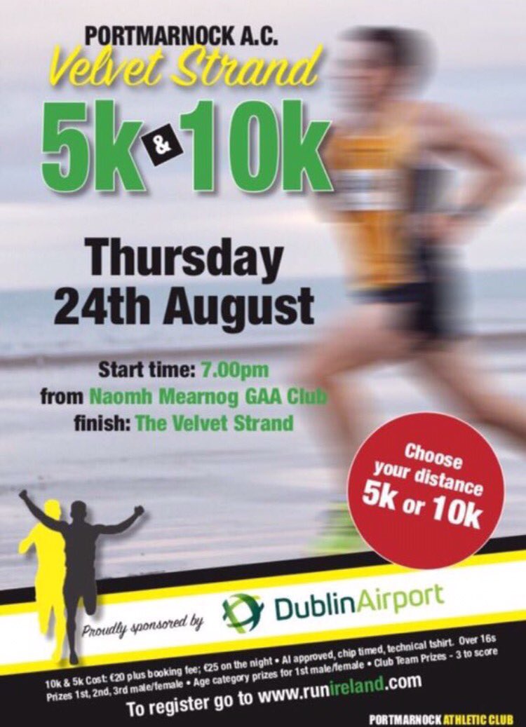 5 weeks from now, another successful 10k / 5k run will be imprinted all along Portmarnock's velvet strand. Sign up today !