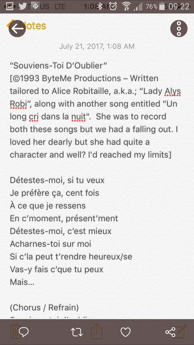 dumnat's tweet photo. My troll says she wrote this song for #AlysRobi (popular artist, popular song) The real song writer is dead ! Why such a preposterious lie ? https://t.co/21gdmuTsSK