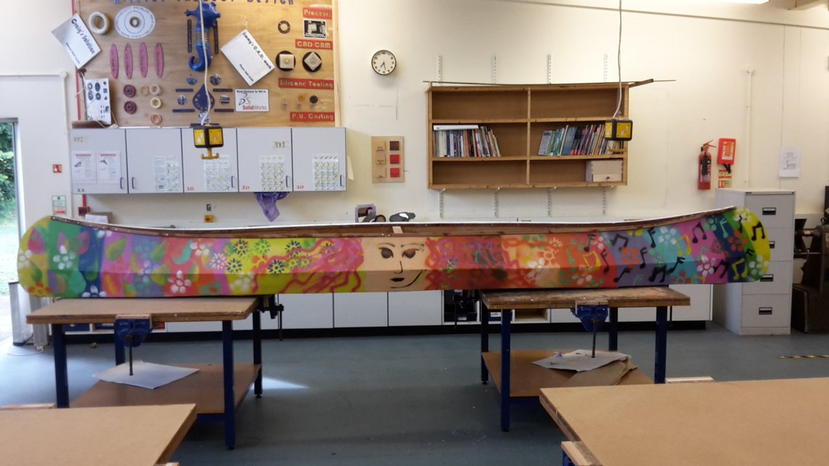 WyedeanDT's tweet photo. Results of graffiti session at creativity festival.... #canoebuild looking good! Thanks @Wyedean_Art for running the painting project. https://t.co/hgdWOa1YSA