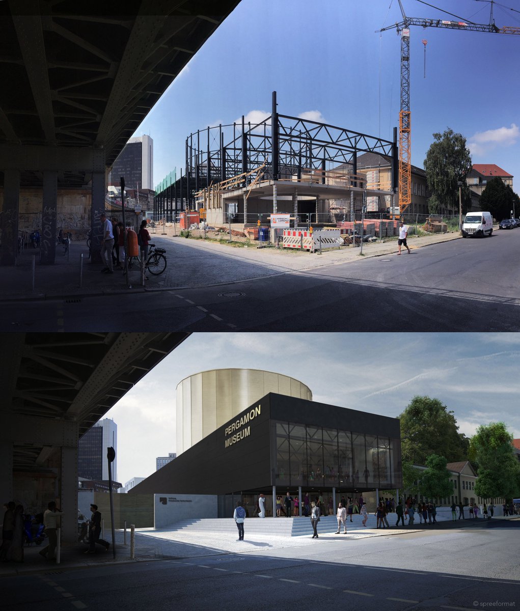 MathiasThiel's tweet photo. Gegenüberstellung - aktueller Status der Baustelle und Rendering #spreeformat #Architekten. #Pergamon #Pergamonmuseum #Berlin @asisi https://t.co/fYuTl8PeWa