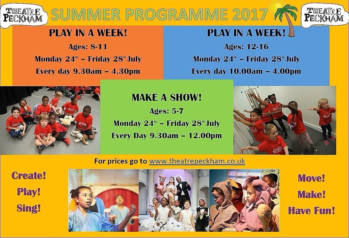 TheatrePeckham's tweet photo. Summer Workshops starting NEXT WEEK - Monday 24th July-Friday 28th July - book online NOW https://t.co/et1FB9mjVW #drama #create #summerfun https://t.co/VmklpGPGXj