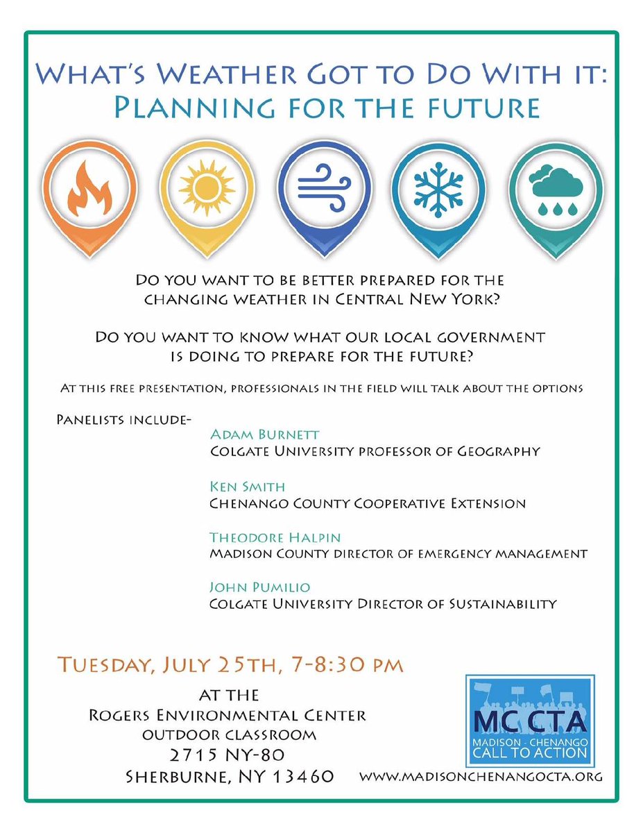 MC_CTA's tweet photo. Event: "What’s Weather Got to Do With It?" July 25 at 7:00 PM at Rogers Environmental Education Center in Sherburne sponsored by @MC_CTA https://t.co/hOcP3y3saE