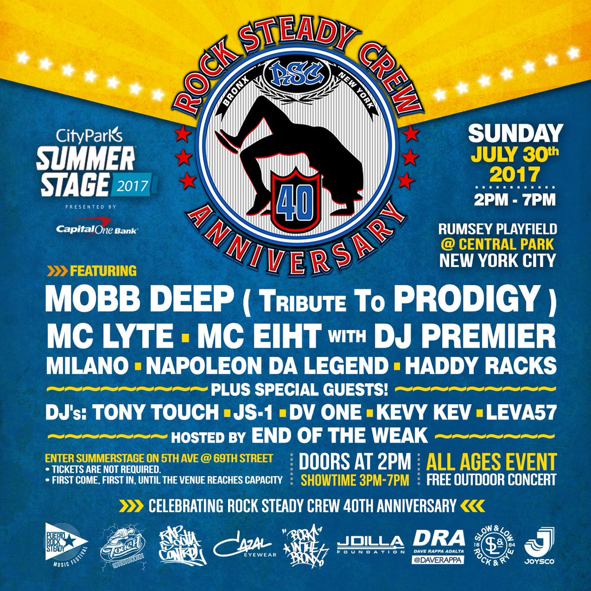 Ladies and gentlemen I present to you the Rock Steady Crew 40th and FINAL Anniversary Free Outdoor Concert!