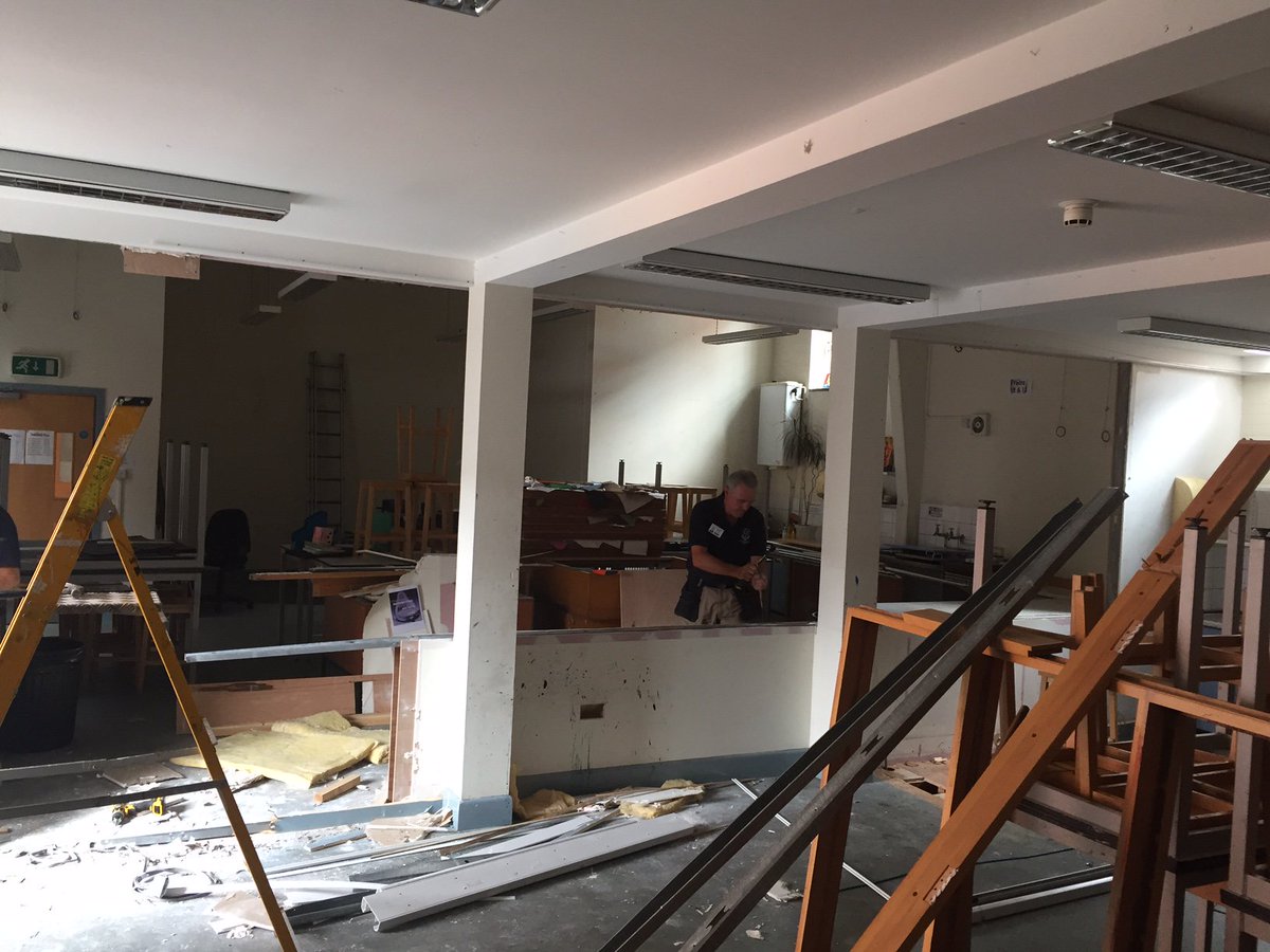 BWordsworths's tweet photo. Mr Glasson and Mr Fellows have commenced work on the refurbishment of the @BWSArts1 classrooms
#sledgehammers #yearsoftraining https://t.co/195EXWrkOP