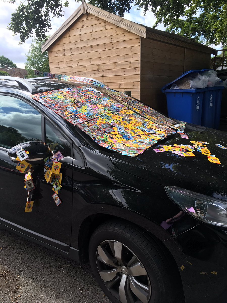 mrswadeSME's tweet photo. SOMEONE seems to have covered Mr D's car in LEGO cards! Who could it have been? https://t.co/fYE3Srridp