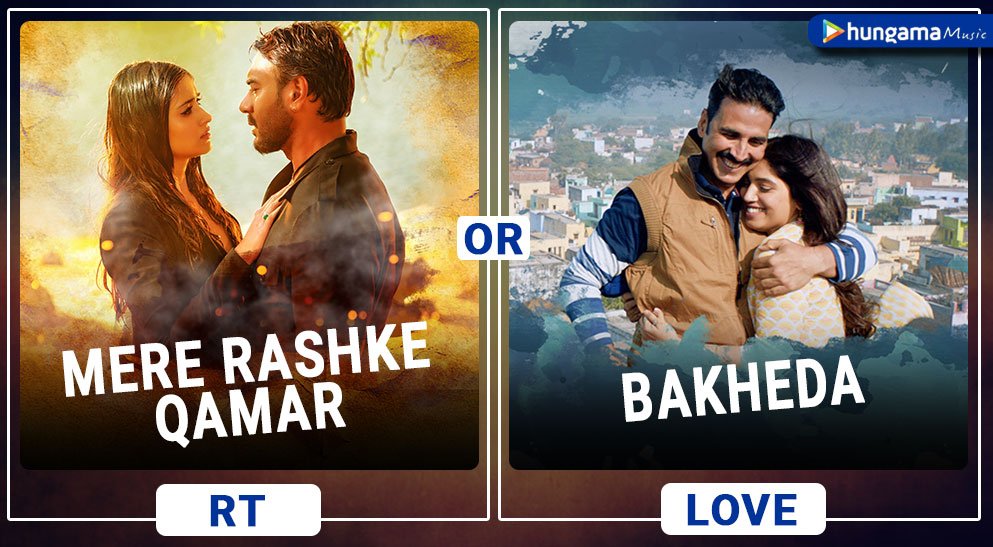 HungamaOTT's tweet photo. #AkshayKumar or #ajaydevgan Whose song do you like more?
#MereRashkeQamar - https://t.co/X6ngjrPjWT
OR
#Bakheda - https://t.co/ck28ZVdTZD https://t.co/XxeNHXoHjC