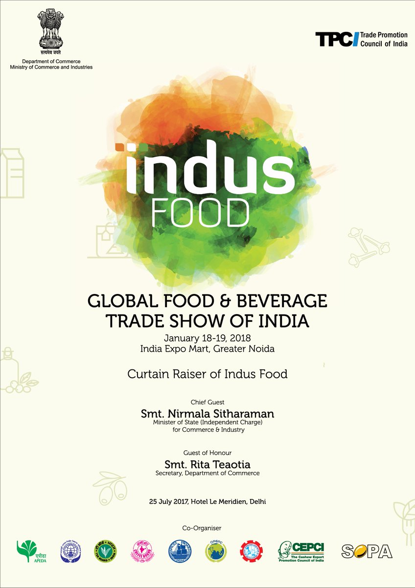 indusfoodshow's tweet photo. Hon’ble Min.@nsitharaman to raise the curtain on India’s global #FnB trade show, @Indus_Food, organized by @TPCI &amp; @DoC_GoI.@Sarangi5Santosh https://t.co/Qe6vTLSohV