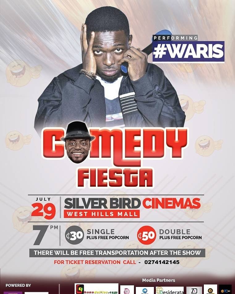 AugustLiveGh's tweet photo. #COMEDY_FIESTA Cinemas-westhills. Call 0274142145 for a ticket. #otuntu @fosterromanus  @1lekzy @heiressjacinta @ComedianWaris #RYSENSHYNE https://t.co/k2Hyv5yMHW