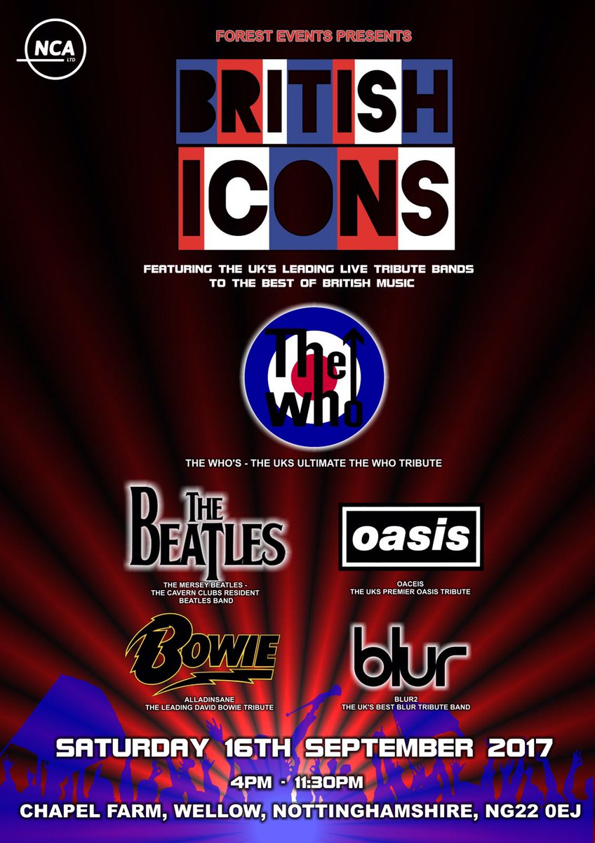 Blur2band's tweet photo. What an awesome line up! Can't wait for this! Tributes to #TheWho #TheBeatles #DavidBowie #Oasis and #blur September 16th https://t.co/rOrfUayLF9