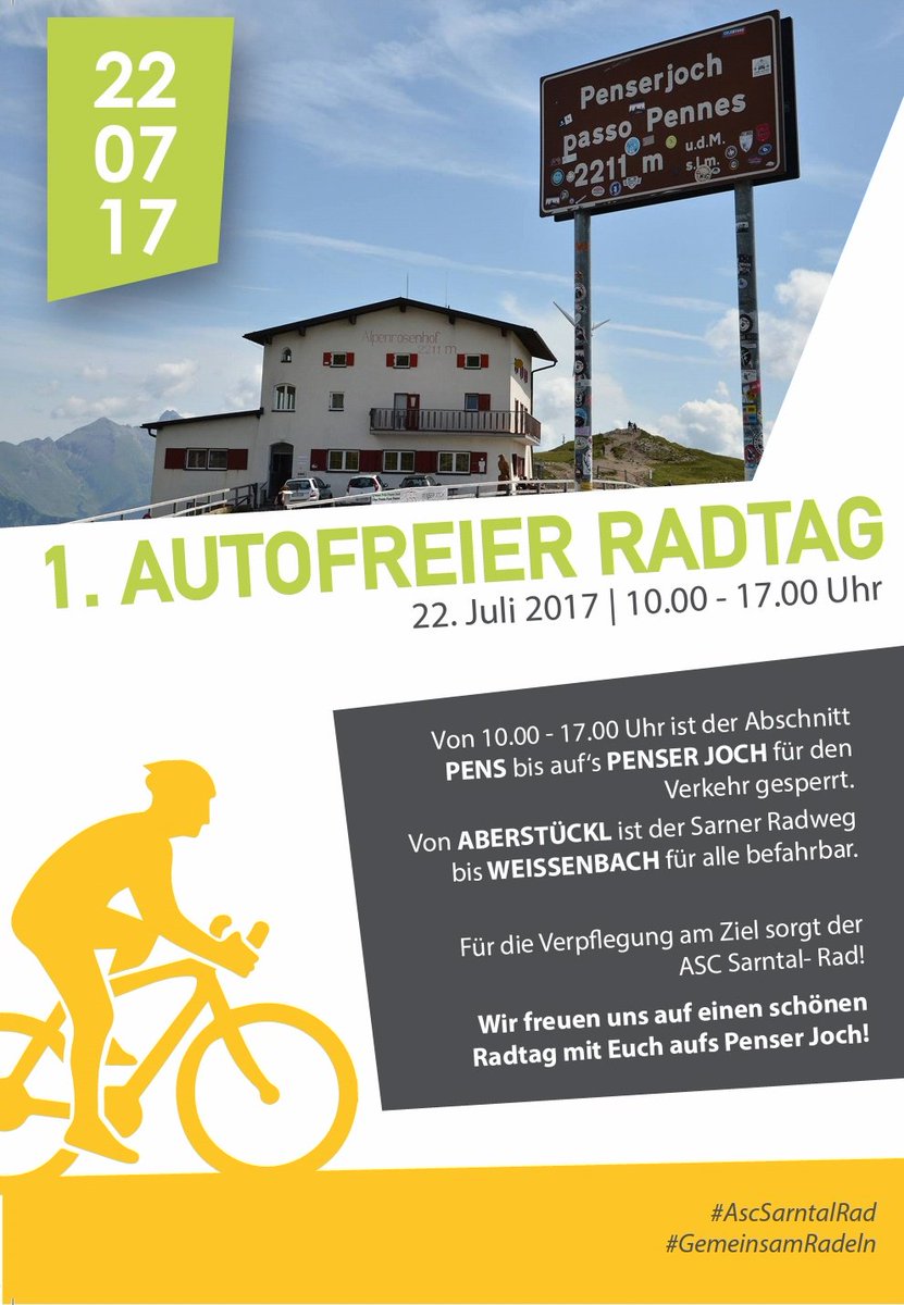 suedtirol_info's tweet photo. Morgen,22.7 das 1.Mal autofreier #Radtag aufs Penser Joch!Warum das #Sarntal ein #Rennrad-Paradis ist @granfondomag https://t.co/ia4zvWalRH https://t.co/vubJkuLR1d