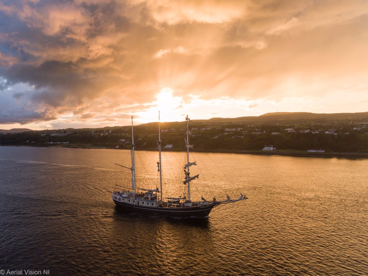 aerialvisionni's tweet photo. Sail Ship Thalassa, Netherlands at Greencastle on Lough Foyle during Sunset @ArtNiven @barrabest @WeatherCee @angie_weather @ILoveInishowen https://t.co/ot5Pspkbxk