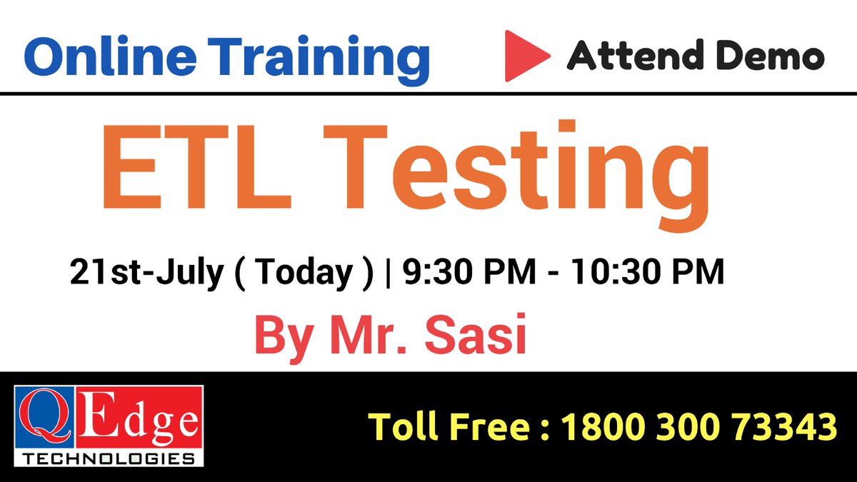 qedgetech's tweet image. ETL Testing Online Training.
#ETLTestingTraining #Informatica
Contact : goo.gl/NyAyxn
