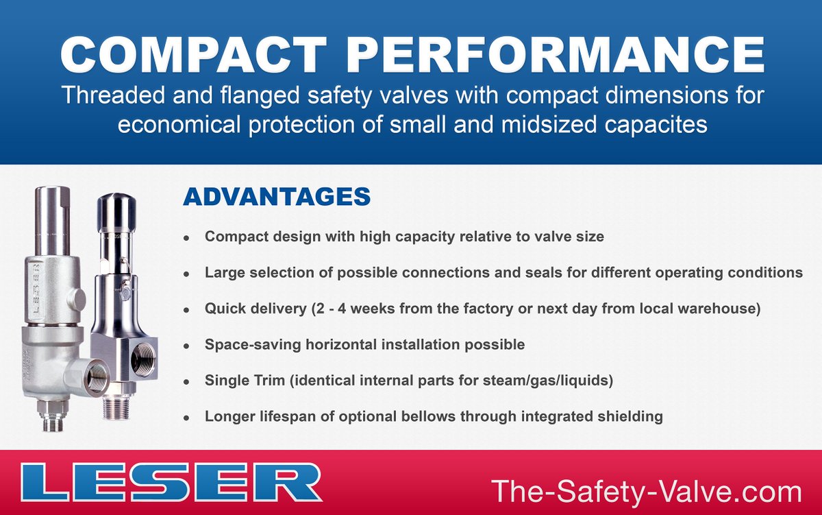 Leser_UK's tweet photo. LESER Compact Performance Safety Valves: https://t.co/BhmPqBGKR5
#SafetyValves #ReliefValves #CompactPerformance #LESER #LESERUK https://t.co/we2r4n7EMj