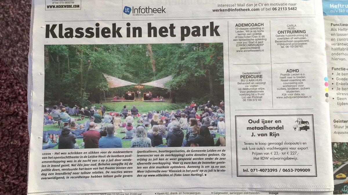 Klassiek int 't Park vanavond, vrijdag 21 juli vanaf 19.00 uur in het #OpenluchttheaterLeidseHout @LeidsNieuwsblad