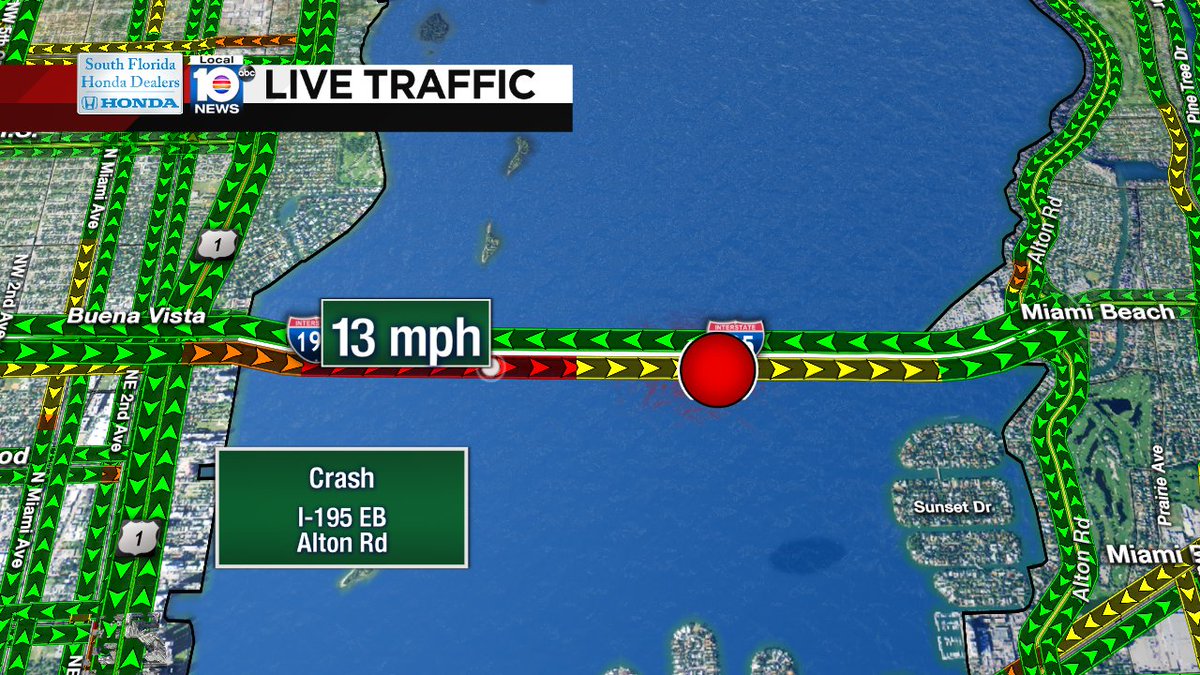 Crash on I-195 EB at Alton Rd #traffic https://t.co/t161ClnYeL