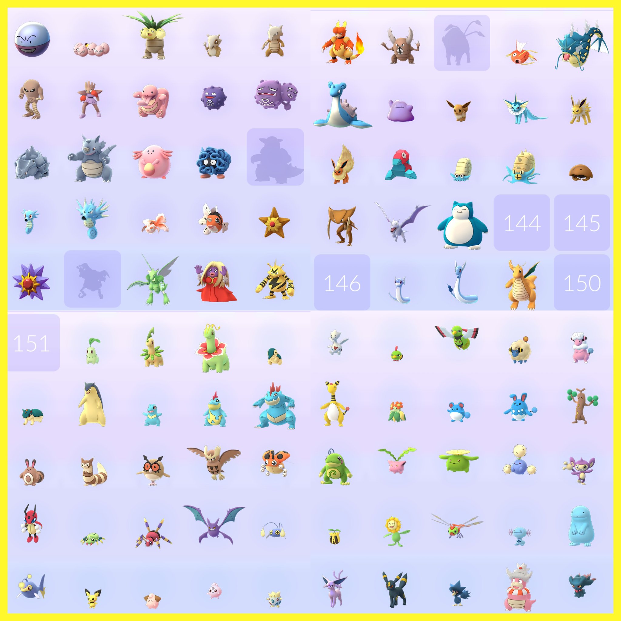 まなみっきー V Twitter 1707 ポケモンgo図鑑 昨日バルキーが2匹エビワラーに進化したので地域限定以外のカントー地方のポケモン143匹コンプリート ジョウト地方は残るアンノーンが見つかると90匹コンプリート 伝説ポケモンが実装される前セーフ